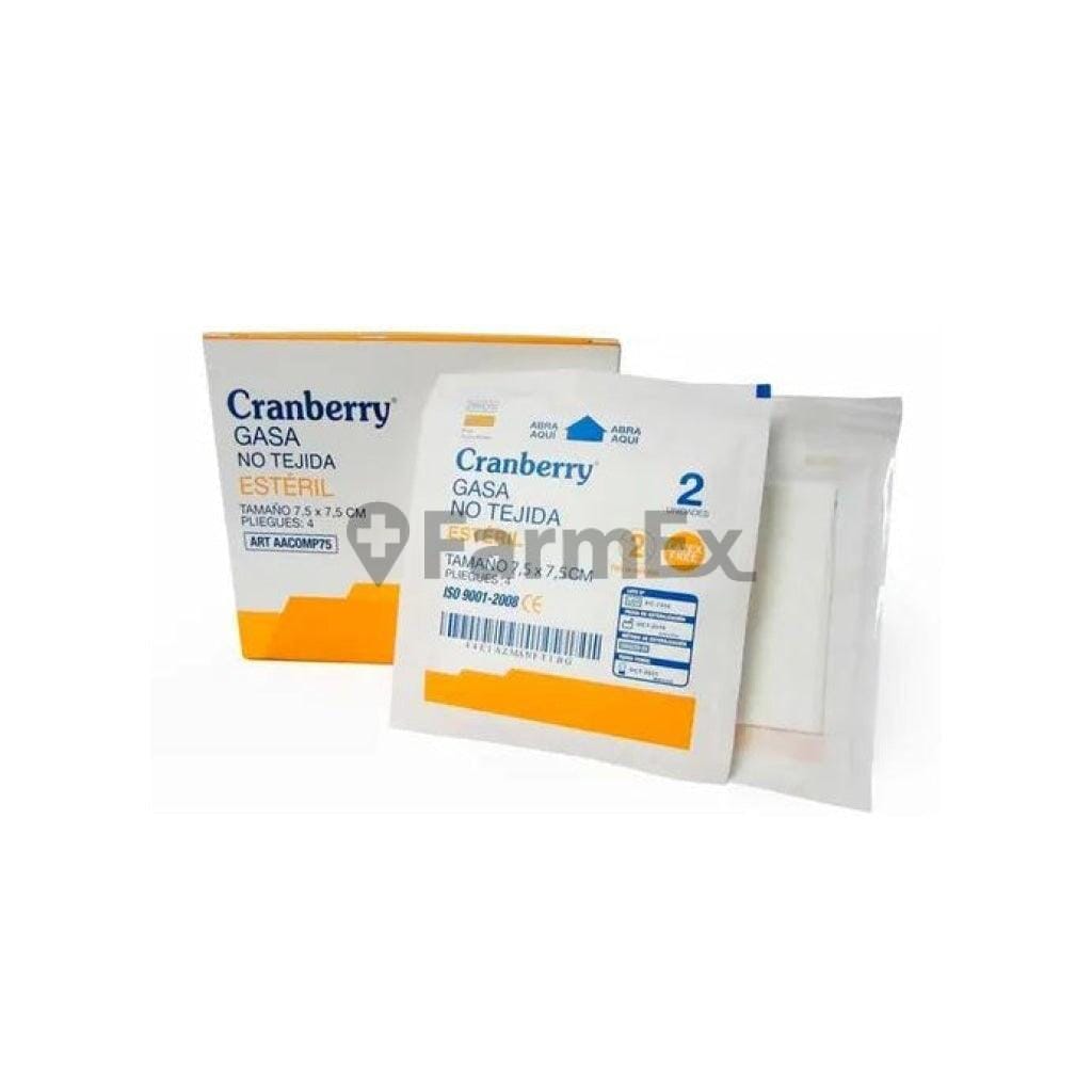 Cranberry Gasa no tejida 7,5 cm x 7,5 cm x 1 sobre con 2 unidades Farmex-Fonasa-Persistente